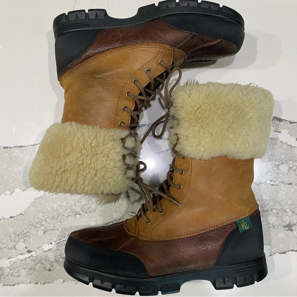 Ralph Lauren Quinta fur midi boot winter waterproof rubber duck leather boot 9
